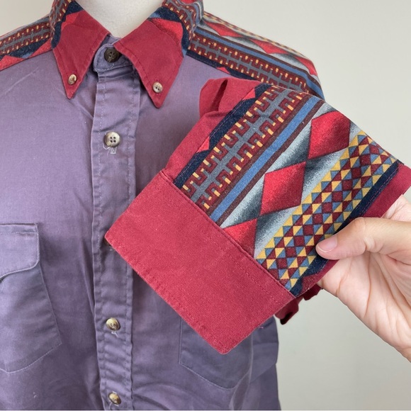 Vintage Panhandle Slim Purple Red Aztec Collared Button Down Western Shirt Top - Picture 6 of 6